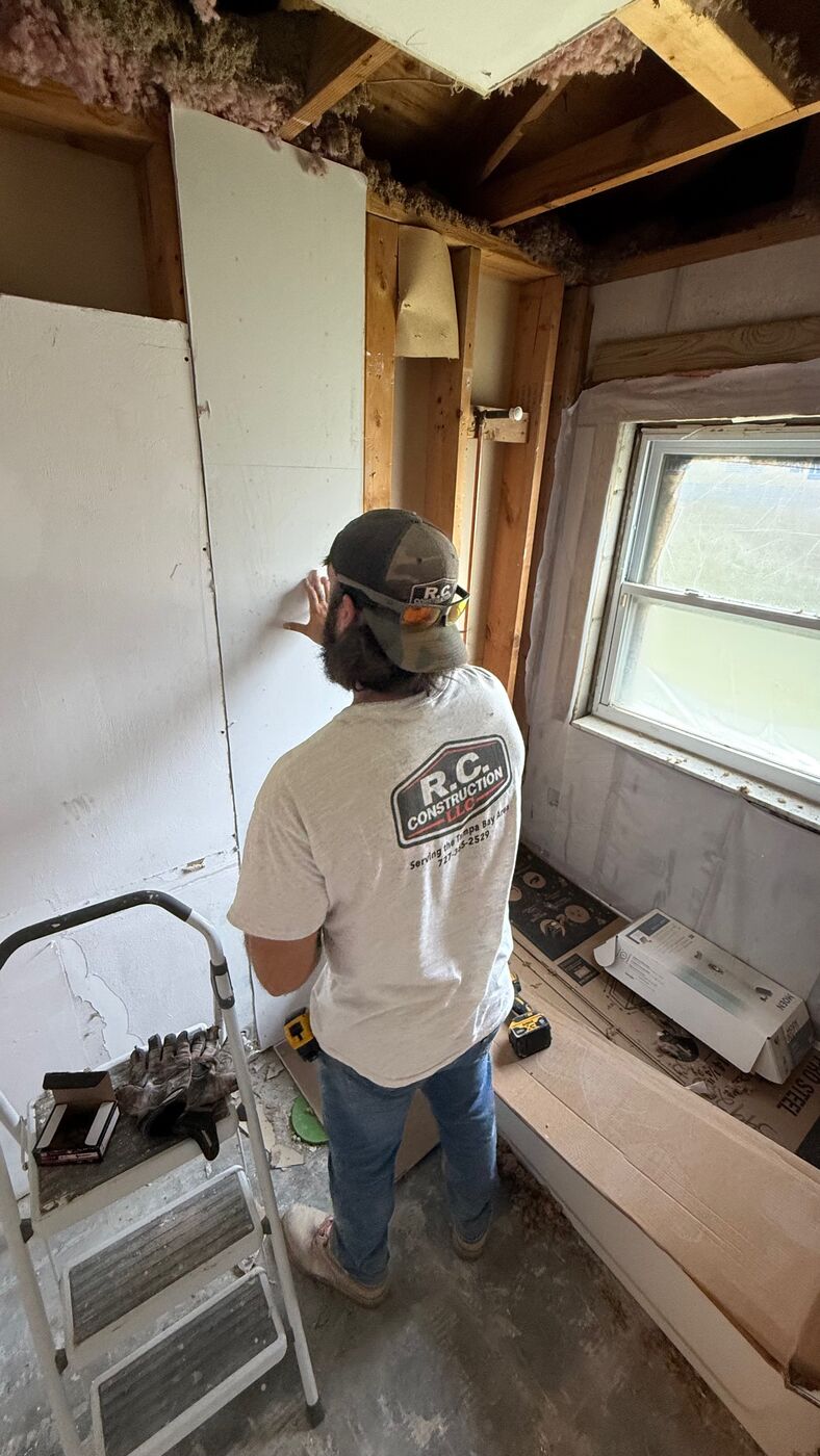Bathroom renovation with new drywall installation