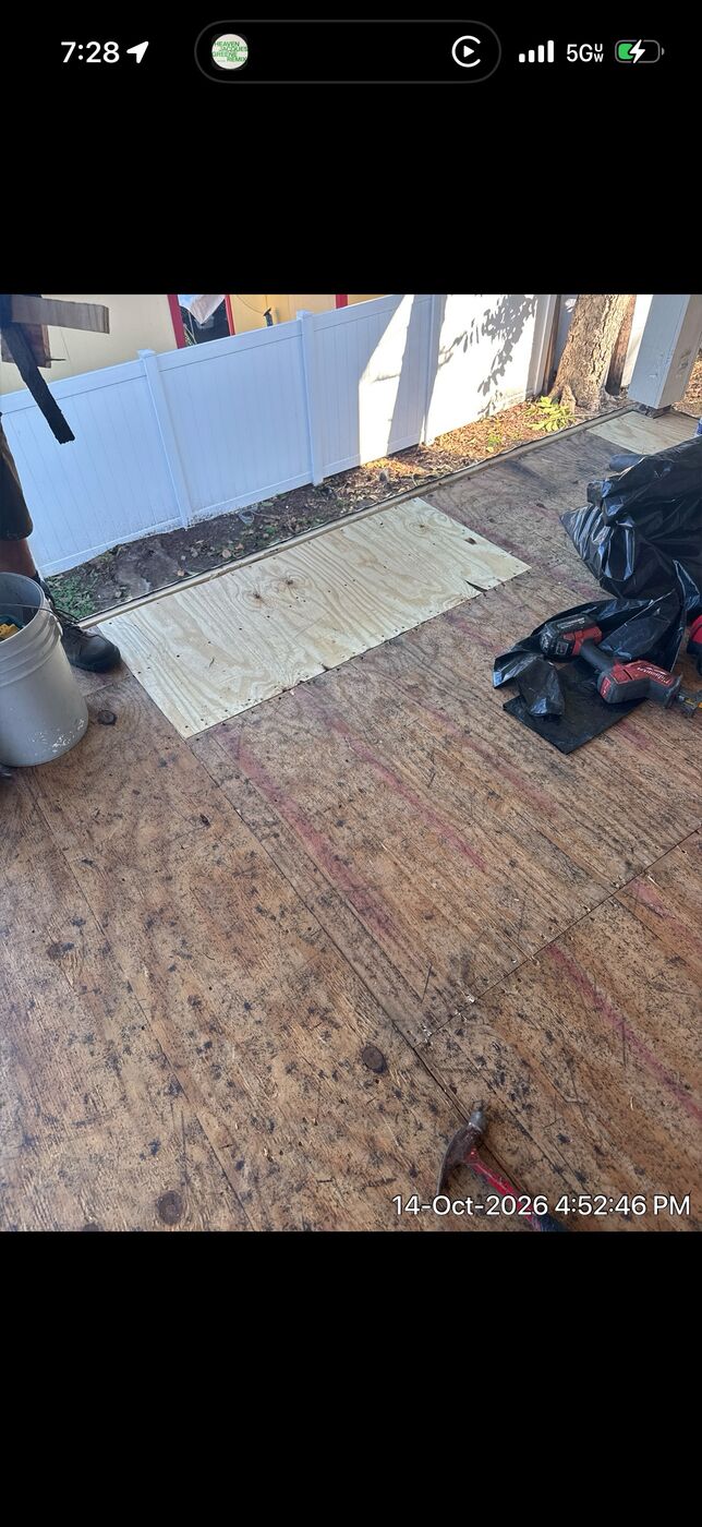 Deck with new subfloor patch and repair work